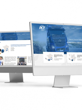 Création du nouveau logo, des cartes de visite et du site internet pour la société Pascal Chevron Transports (PCT), spécialiste du transport de marchandises sans rupture de charge pour des départs quotidiens vers les départements du Gard, de l’Hérault, de la Loire et du Rhône.