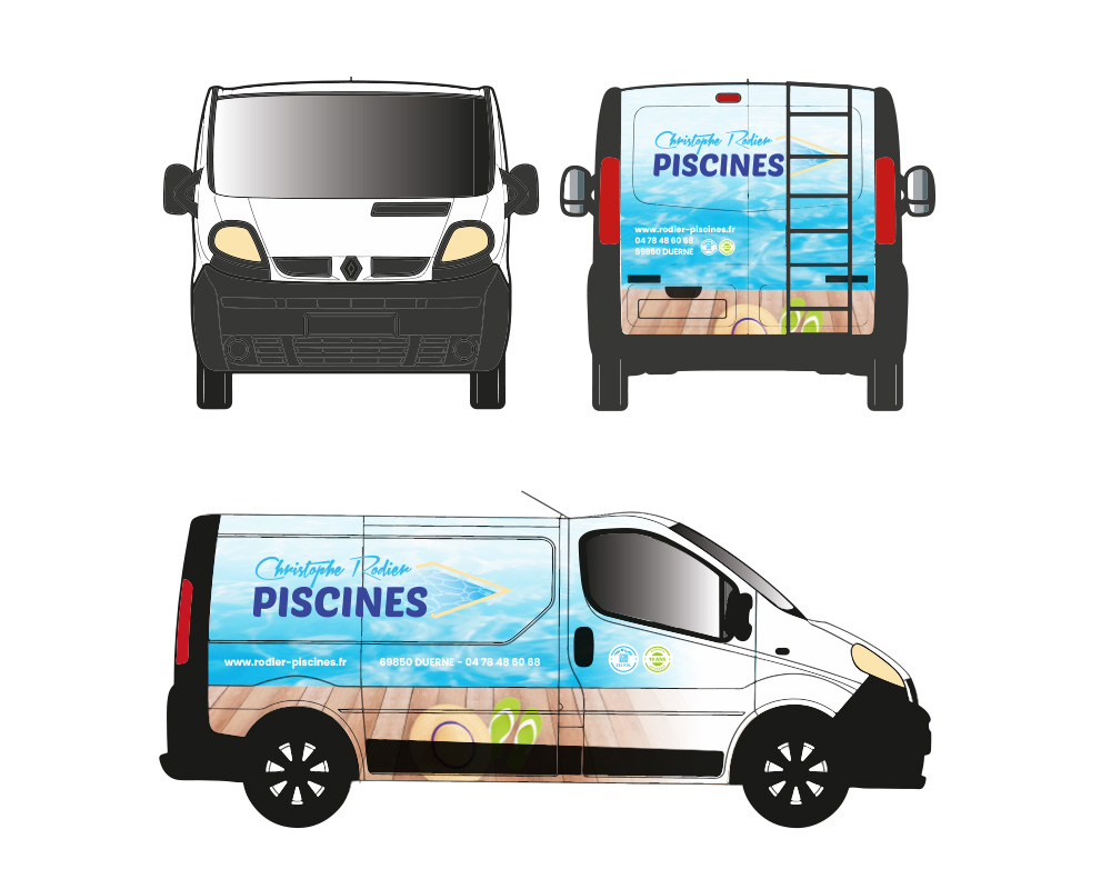 Flocage camion pour Christophe Rodier Piscines : construction, rénovation, et équipement pour piscine près de Lyon