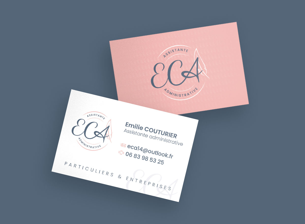 Création de logo, de carte de visite et de couverture LinkedIn pour ECA Assistante Administrative - Emilie COUTURIER