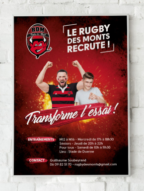 Benjamin PIEGAY, graphiste dans les Monts du Lyonnais | Création d'affiches, flyers, dépliants, plaquettes, bâches... pour le club du Rugby Des Monts (RDM) à Coise, dans les Monts du Lyonnais