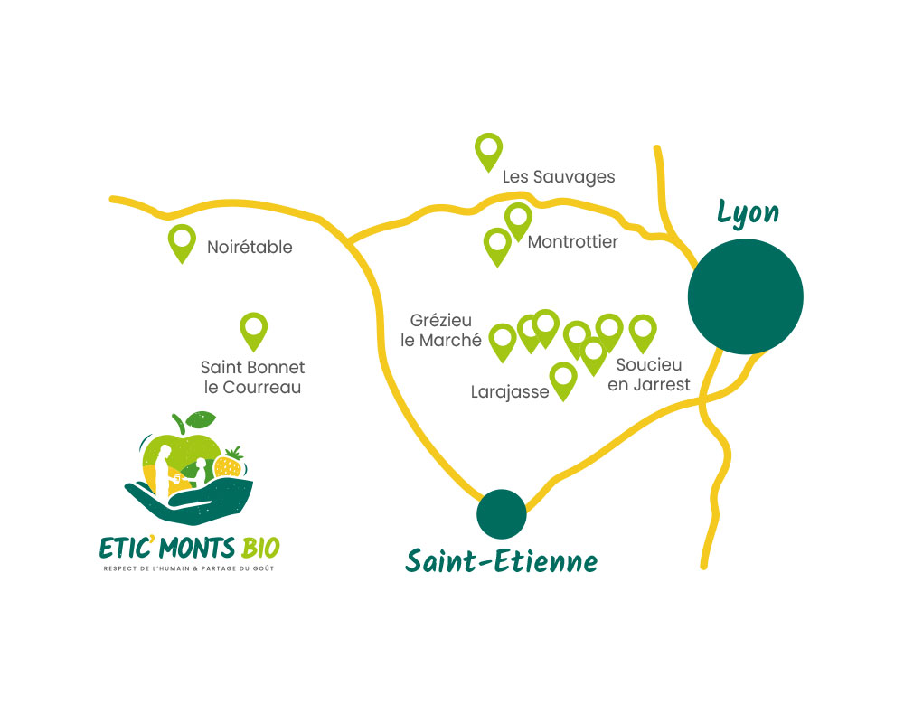 Création de carte pour Etic' Monts Bio, groupement de producteurs.rices situés dans les Monts du Lyonnais
